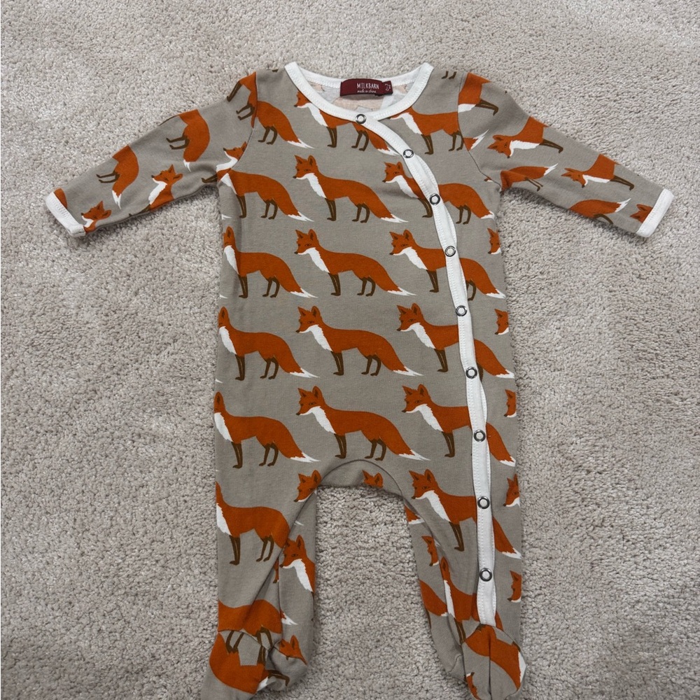 Milkbarn Orange Fox Print Footie One-Piece - 0 to 3 months